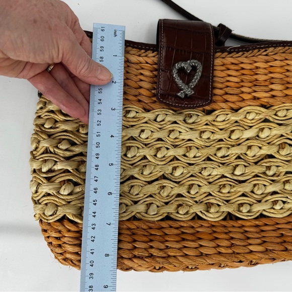 Brighton Wicker Women's Handbag Beige Croc Embossed Leather Heart Charm Purse - Picture 15 of 16